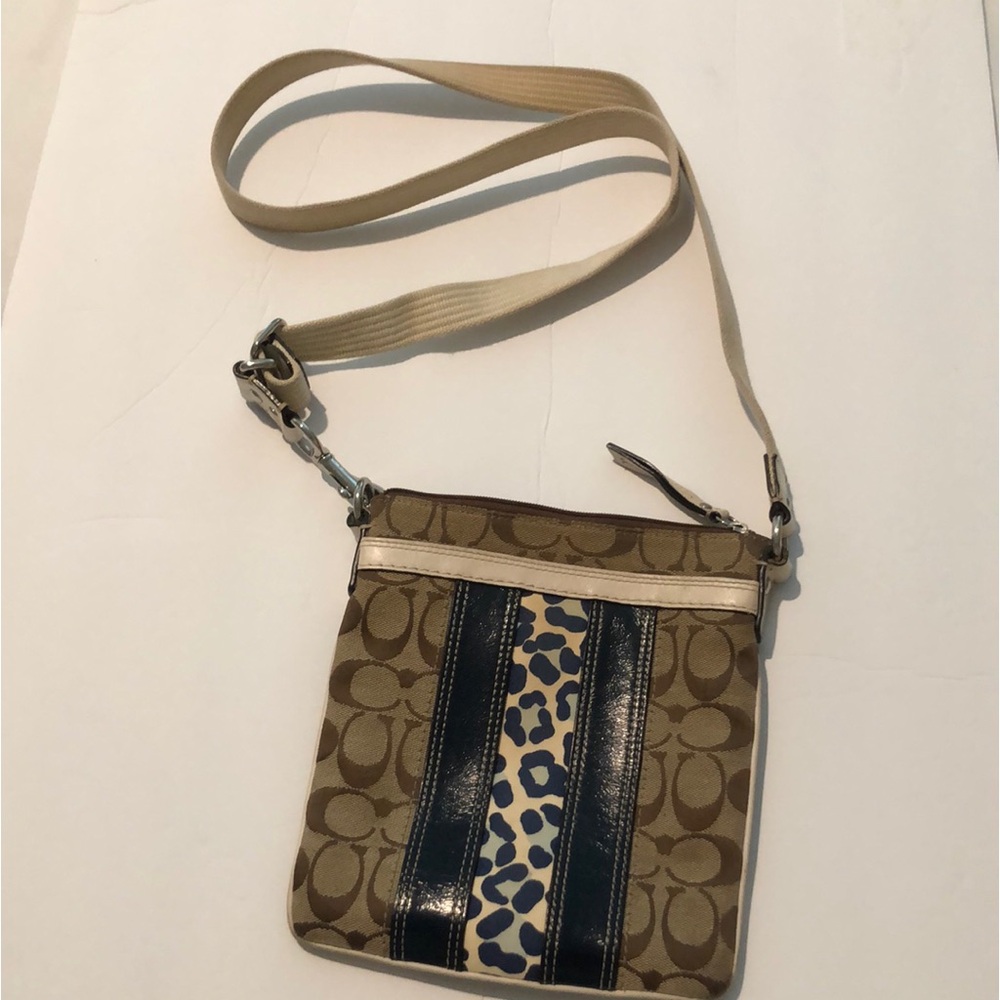 Coach Crossbody bag signature Tan and Navy Crossbody Bag